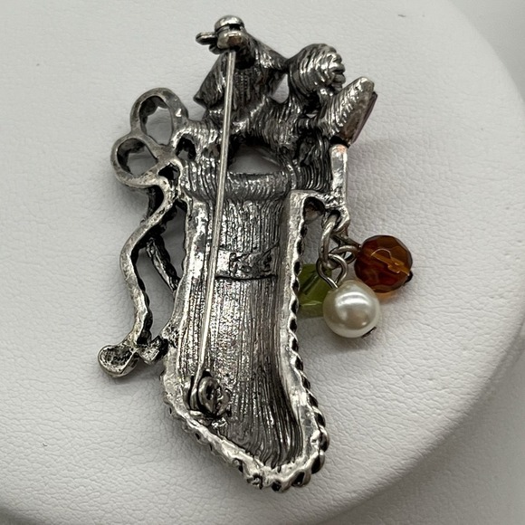 VTG Christmas Stocking Brooch Kenneth Cole Enamel Rhinestones Beads Signed - Picture 2 of 7